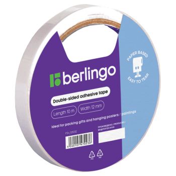 Клейкая лента двусторонняя Berlingo, 12мм*10м, на бумажной основе Клейкая лента двусторонняя Berlingo, 12мм*10м, на бумажной основе