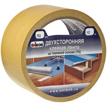 Клейкая лента двусторонняя Unibob, 50мм*10м, на тканевой основе, инд. упаковка Клейкая лента двусторонняя Unibob, 50мм*10м, на тканевой основе, инд. упаковка