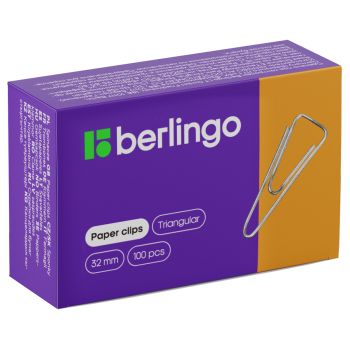 Скрепки 32мм, Berlingo, 100шт., никелированные треугольные, с отогнутым носиком, карт. упаковка Скрепки 32мм, Berlingo, 100шт., никелированные треугольные, с отогнутым носиком, карт. упаковка