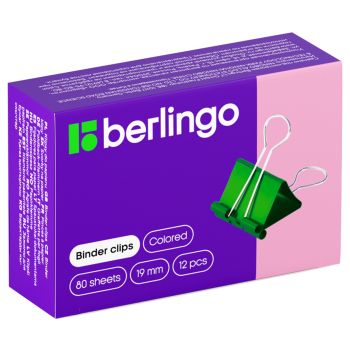 Зажимы для бумаг 19мм, Berlingo, 12шт., цветные, картонная коробка Зажимы для бумаг 19мм, Berlingo, 12шт., цветные, картонная коробка