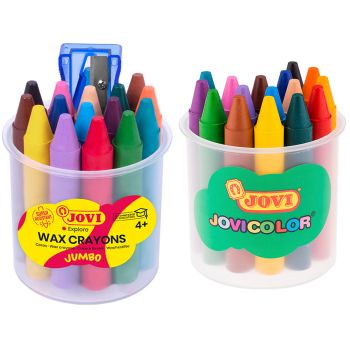 Карандаши восковые JOVI, 16цв., круглые, с точилкой, в стакане Карандаши восковые JOVI, 16цв., круглые, с точилкой, в стакане