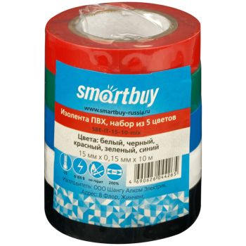 Изолента Smartbuy, 15мм*10м, 150мкм, набор из 5 цветов Изолента Smartbuy, 15мм*10м, 150мкм, набор из 5 цветов