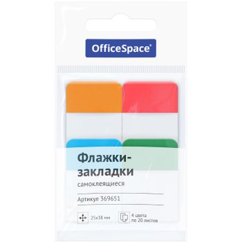 Флажки-закладки OfficeSpace, 38*25мм, 20л*4 неоновых цвета, европодвес Флажки-закладки OfficeSpace, 38*25мм, 20л*4 неоновых цвета, европодвес