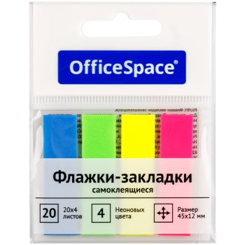 Флажки-закладки OfficeSpace, 45*12мм, 20л*4 неоновых цвета, европодвес Флажки-закладки OfficeSpace, 45*12мм, 20л*4 неоновых цвета, европодвес