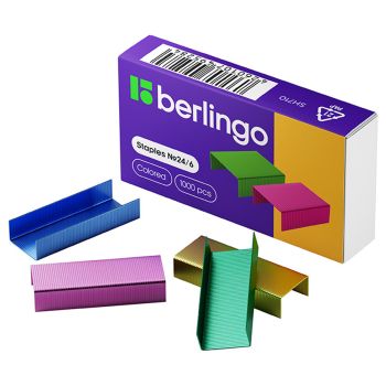 Скобы для степлера №24/6 Berlingo, цветные 1000шт. Скобы для степлера №24/6 Berlingo, цветные 1000шт.