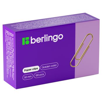 Скрепки 50мм, Berlingo, 100шт., золотистые, карт. упаковка Скрепки 50мм, Berlingo, 100шт., золотистые, карт. упаковка